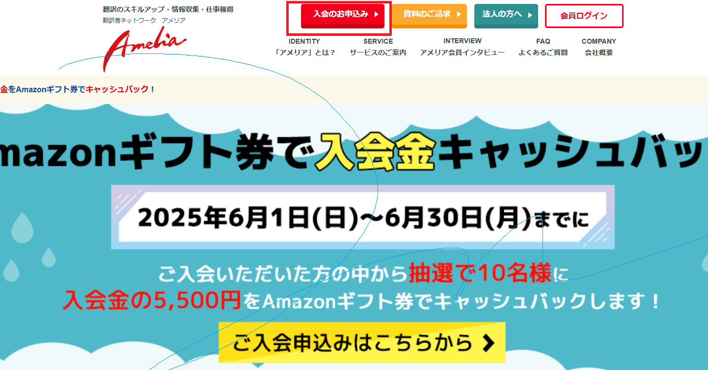 アメリアの公式サイトのスクリーンショット
