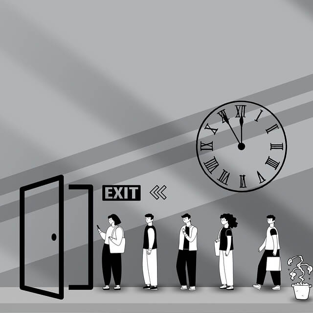 EXITドアに並ぶ人のイラスト